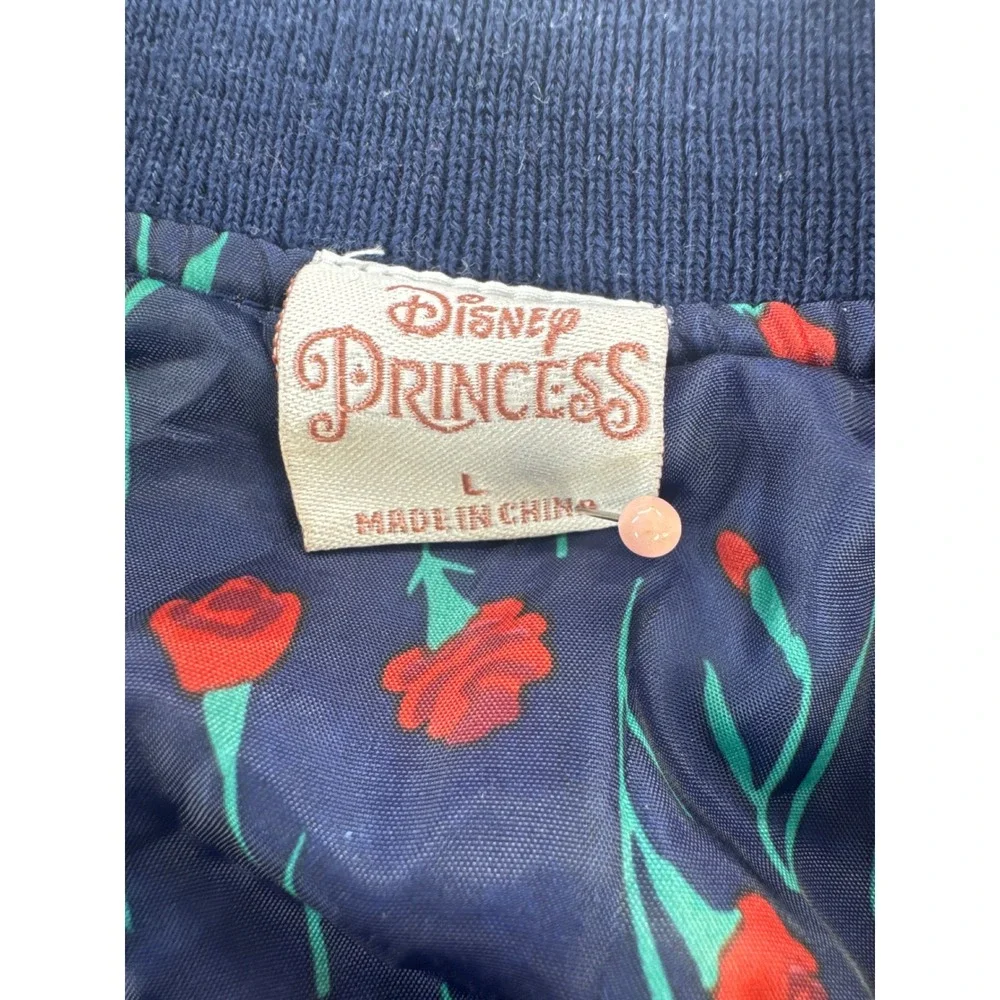 Y2K‎ Disney Princess Belle Bomber Jacket Blue Satin Rose Embroidered Girls